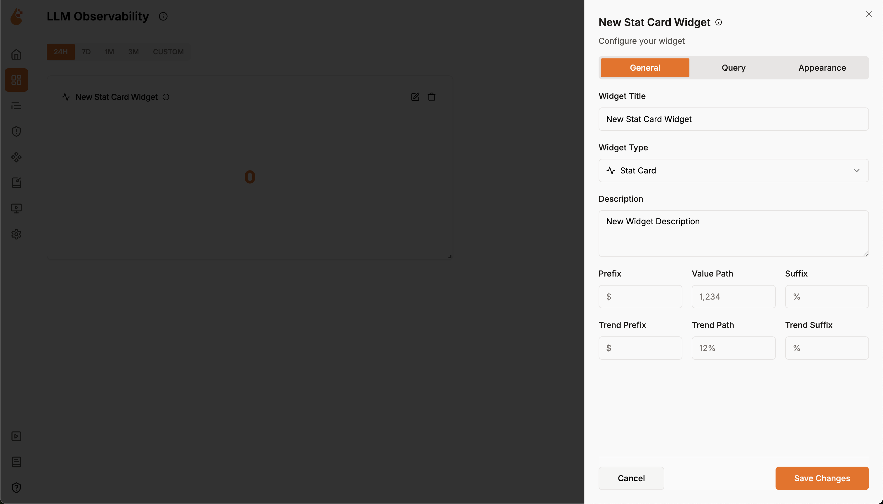Widget configuration panel General tab