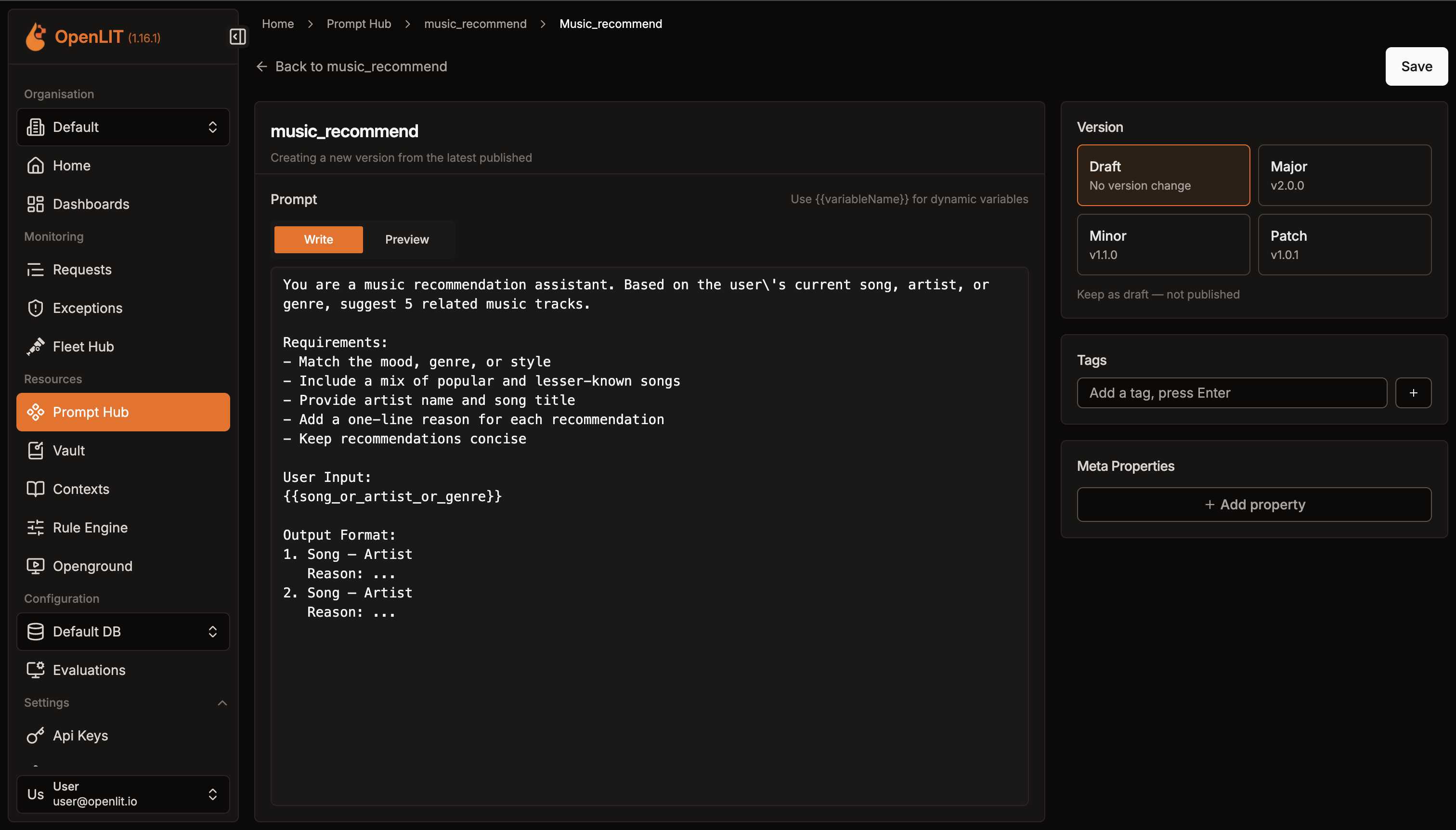 Create or edit a prompt editor in Prompt Hub